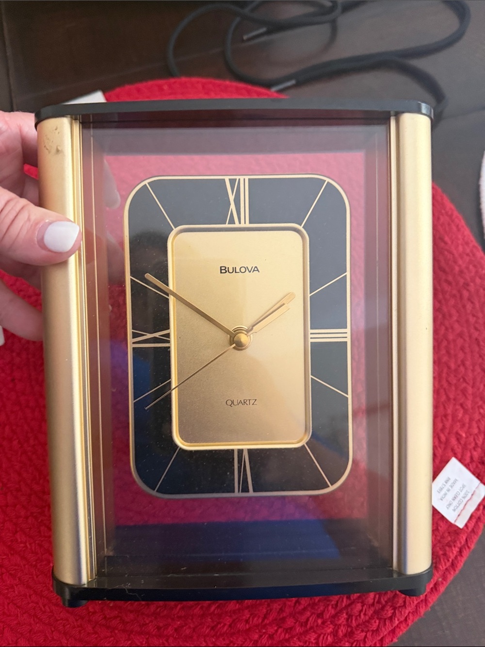 Bulova Gold and Black Rectangular Table Clock
